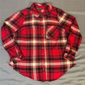 Torrid Size 0 Red Plaid Flannel Button Down Shirt Rayon Soft Grunge Fall Large